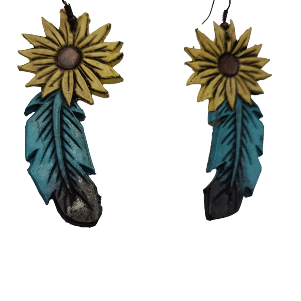 Handcrafted Leather feather pierced earrings